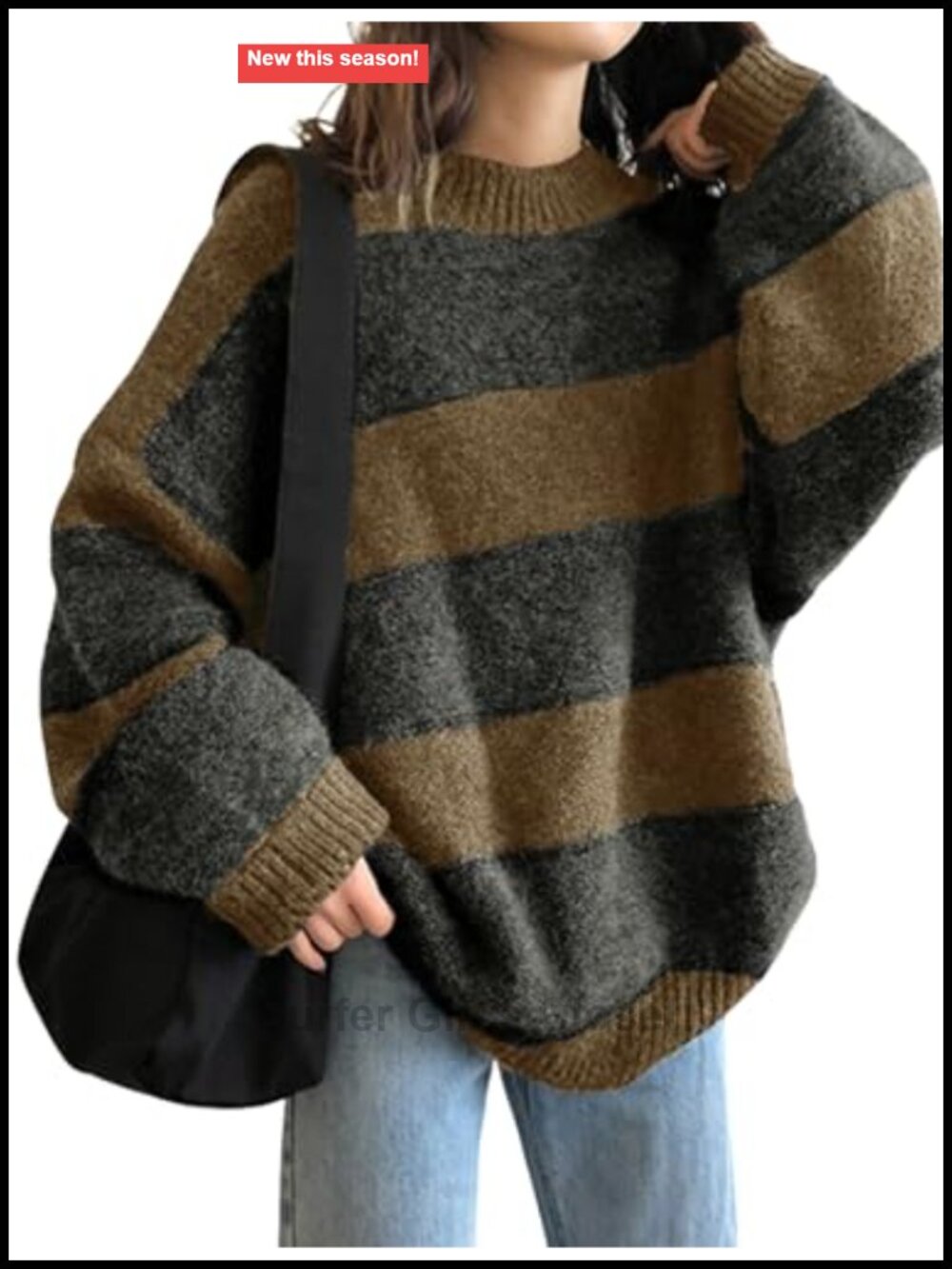 Oversized Striped Knit Pullover Sweater Crewneck Long Sleeve